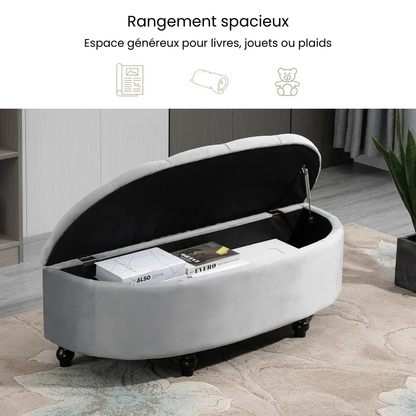 Banc Coffre Velours Gris | Design Chic et Rangement Discret