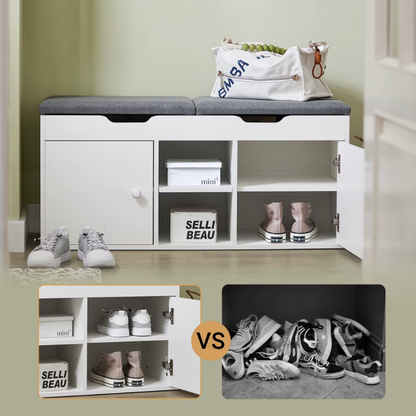 Banc à Chaussures avec Rangement Intégré | Design Nordique et Assise Coussinée