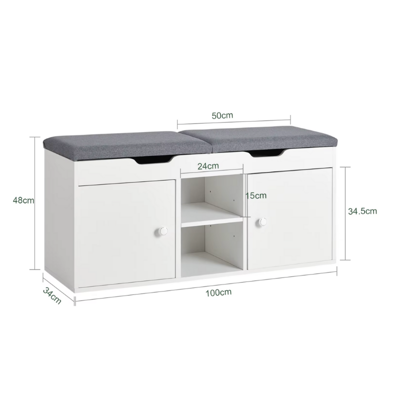 Banc à Chaussures avec Rangement Intégré | Design Nordique et Assise Coussinée