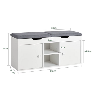 Banc à Chaussures avec Rangement Intégré | Design Nordique et Assise Coussinée