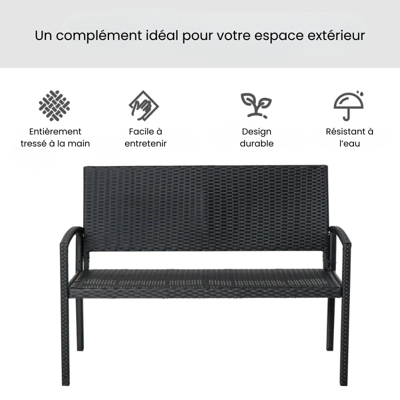 Banc de Jardin Moderne Minimaliste | Structure Métal et Rotin Résistant