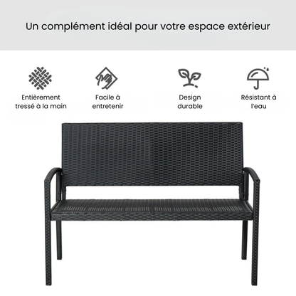 Banc de Jardin Moderne Minimaliste | Structure Métal et Rotin Résistant