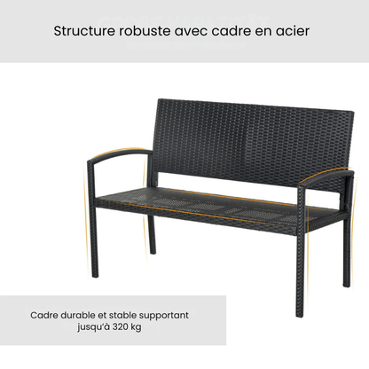 Banc de Jardin Moderne Minimaliste | Structure Métal et Rotin Résistant