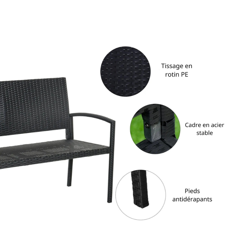 Banc de Jardin Moderne Minimaliste | Structure Métal et Rotin Résistant