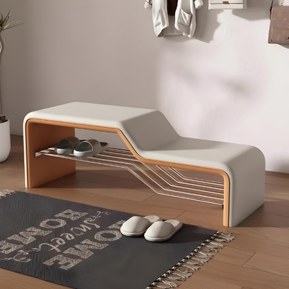 Banc d’Entrée Minimaliste Luxe en Cuir | Assise et Rangement Chaussures