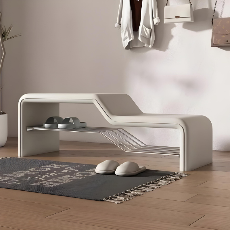 Banc d’Entrée Minimaliste Luxe en Cuir | Assise et Rangement Chaussures