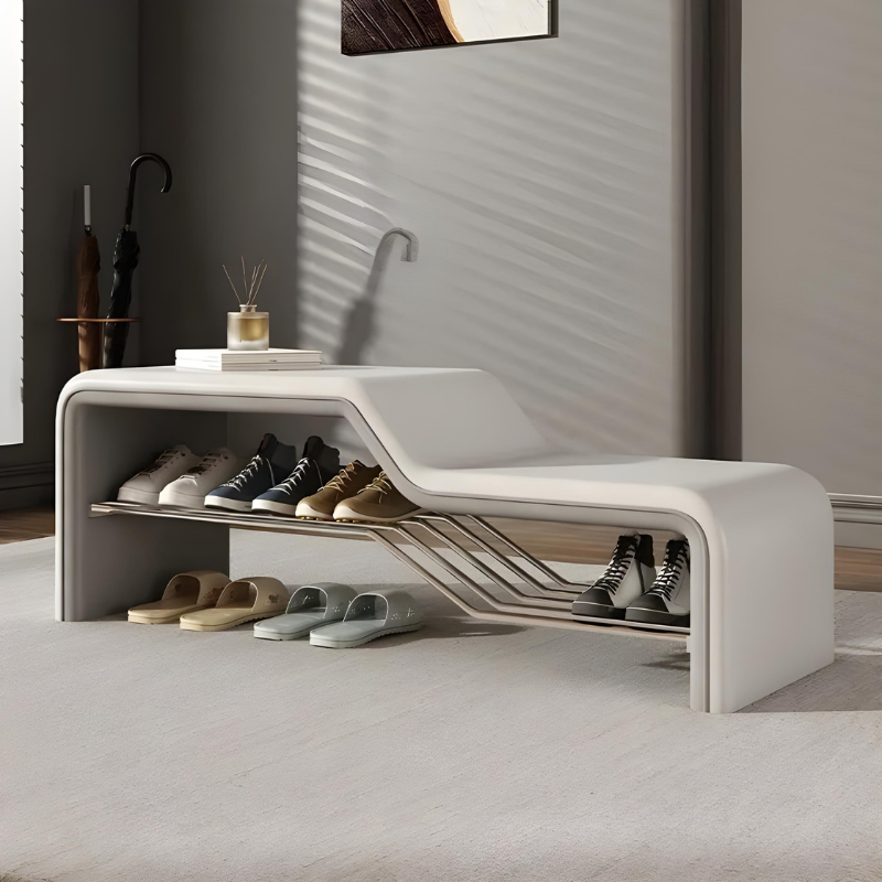 Banc d’Entrée Minimaliste Luxe en Cuir | Assise et Rangement Chaussures