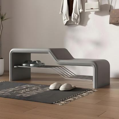 Banc d’Entrée Minimaliste Luxe en Cuir | Assise et Rangement Chaussures