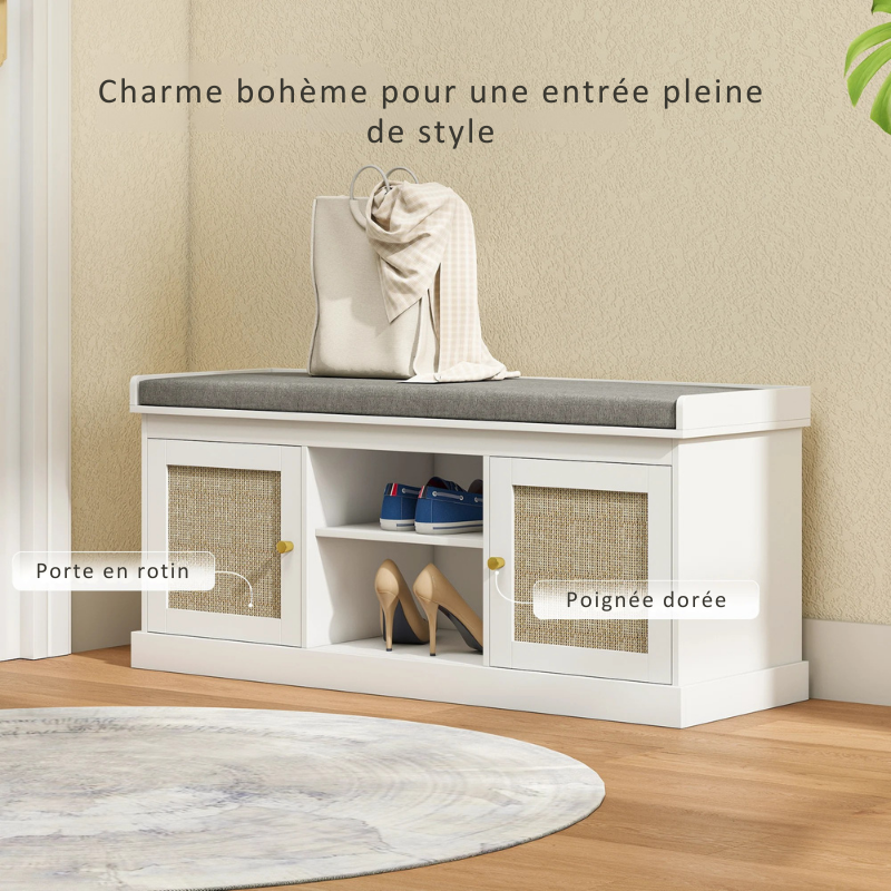 Banc d'entrée Boho Chic Moderne | Rangement 9 Paires et Assise Confort