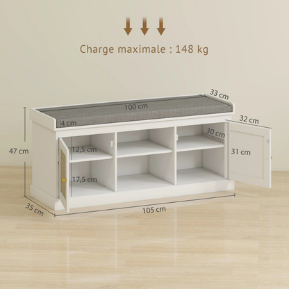 Banc d'entrée Boho Chic Moderne | Rangement 9 Paires et Assise Confort