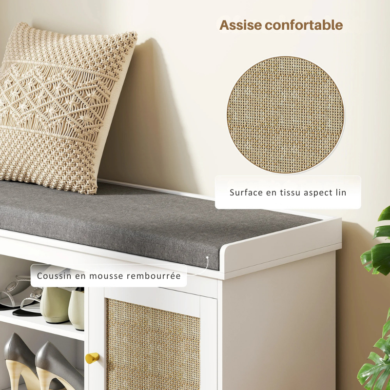 Banc d'entrée Boho Chic Moderne | Rangement 9 Paires et Assise Confort