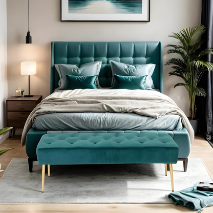 Banc Bout de Lit en Velours Rembourré | Design Minimaliste