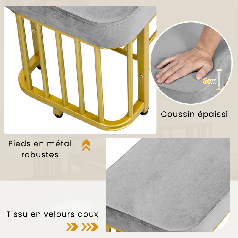 Banc à Chaussures Gris | Assise Velours Confortable et Design Moderne