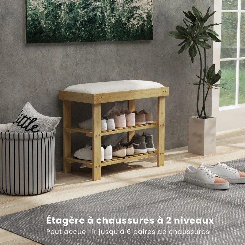 Banc d’Entrée Scandinave en Bambou avec Rangement | Assise Confort Minimaliste