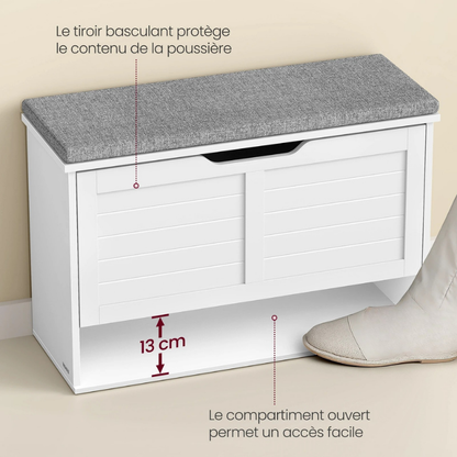 Banc d'Entrée Design Scandinave | Assise Rembourrée et Rangement 3 Niveaux