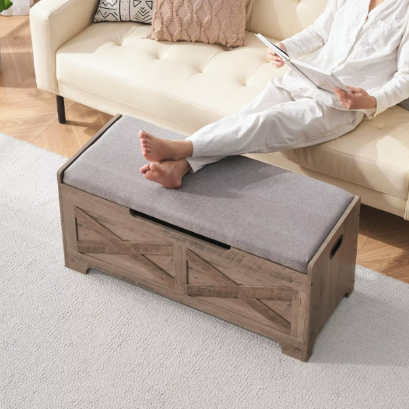 Banc Coffre en Bois avec Rangement | Design Décoratif et Assise Confortable