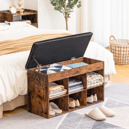 Banc d'entrée à Chaussures en Bois | Design Vintage Minimaliste et Assise Rembourrée