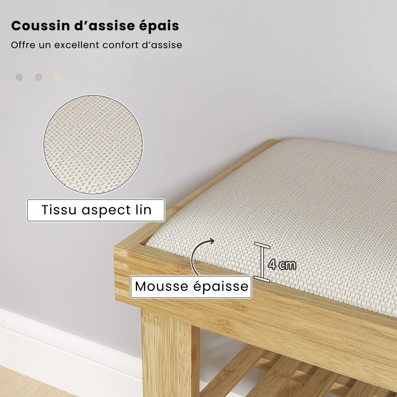 Banc d’Entrée Scandinave en Bambou avec Rangement | Assise Confort Minimaliste