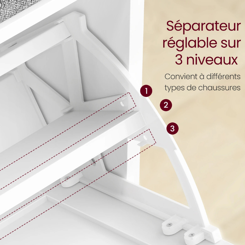 Banc d'Entrée Design Scandinave | Assise Rembourrée et Rangement 3 Niveaux