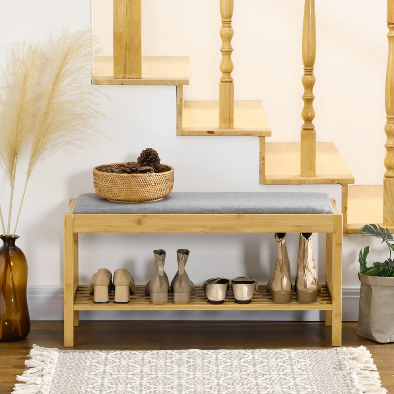 Banc d’Entrée en Bois de Bambou avec Rangement Chaussures | Design Scandinave