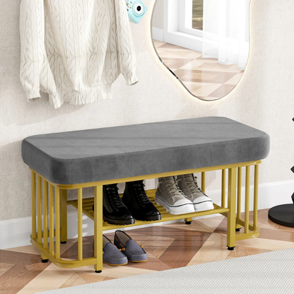 Banc à Chaussures Gris | Assise Velours Confortable et Design Moderne