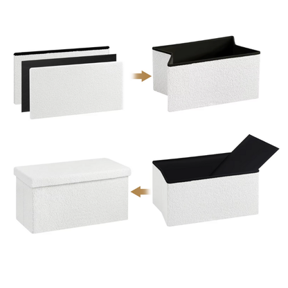 Banc Coffre Pliable en Tissu Teddy | Design Scandinave et Rangement 80L
