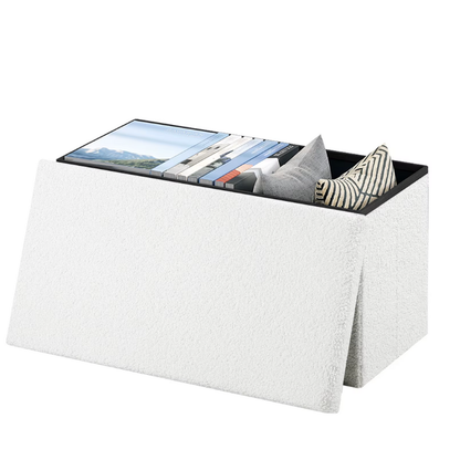 Banc Coffre Pliable en Tissu Teddy | Design Scandinave et Rangement 80L