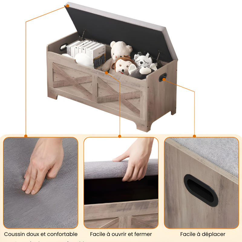 Banc Coffre en Bois avec Rangement | Design Décoratif et Assise Confortable