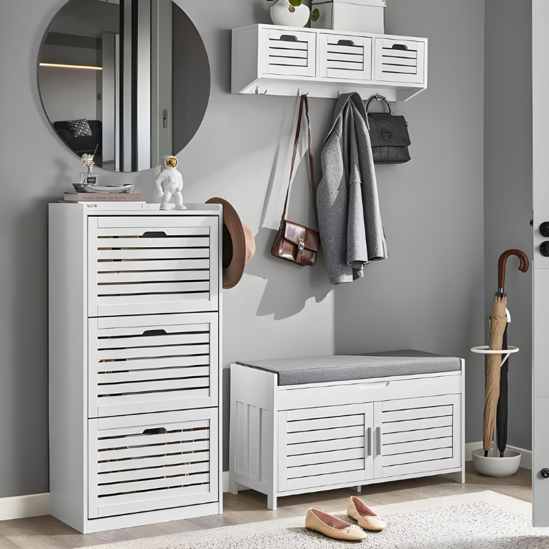 Banc Coffre d’Entrée Minimaliste | Design Nordique avec Rangement à Portes