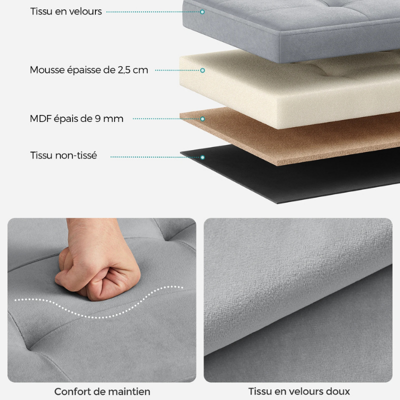 Banc Coffre Pliable en Velours avec 131L de Rangement | Design Moderne Scandinave