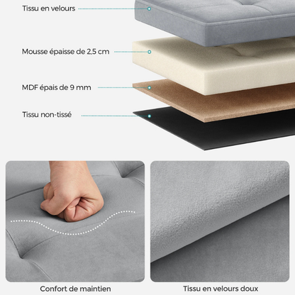 Banc Coffre Pliable en Velours avec 131L de Rangement | Design Moderne Scandinave