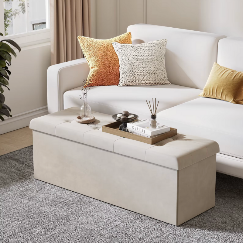 Banc Coffre de Rangement Pliable en Lin | Design Scandinave