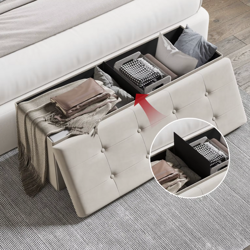 Banc Coffre de Rangement Pliable en Lin | Design Scandinave