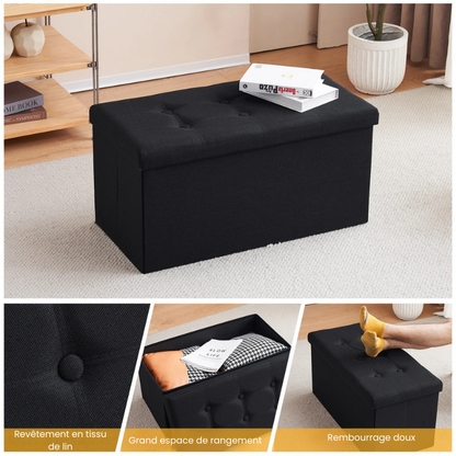 Banc Coffre Pliable Noir avec Assise Confortable | Design Décoratif