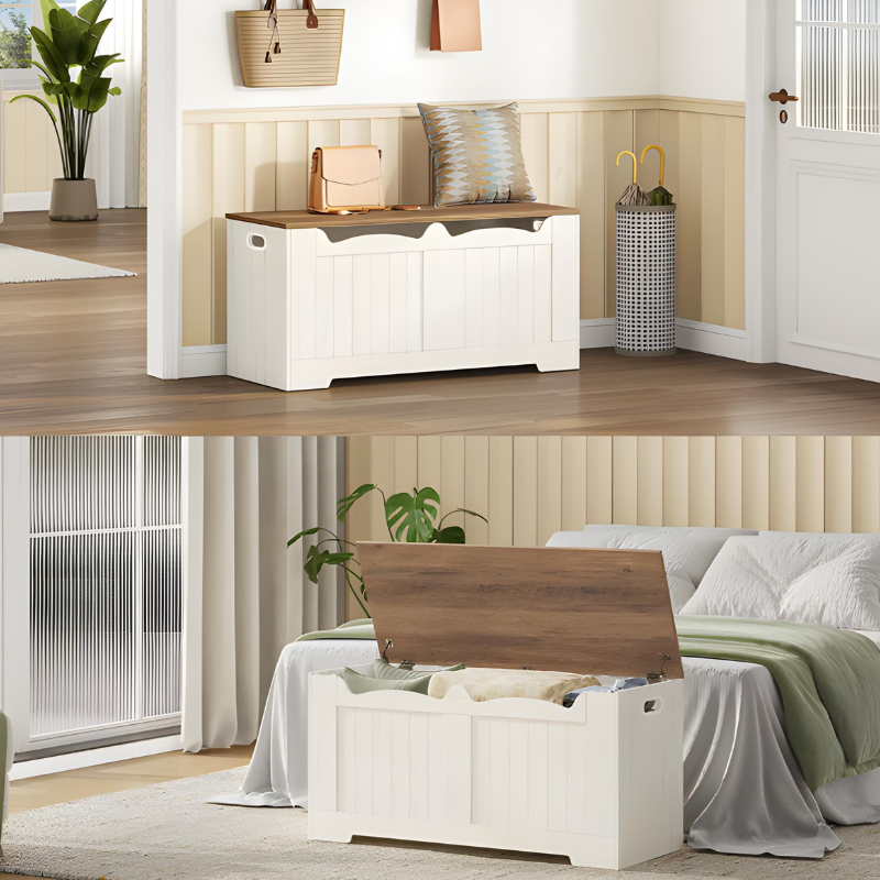 Banc Coffre de Rangement Moderne | Design Blanc Minimaliste