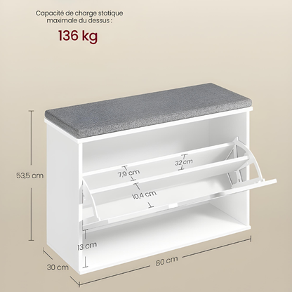 Banc d'Entrée Design Scandinave | Assise Rembourrée et Rangement 3 Niveaux
