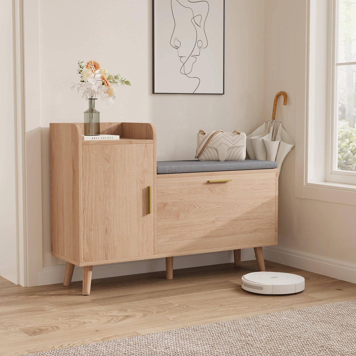 Banc à Chaussures 2 en 1 avec Assise Confort | Style Scandinave et Moderne