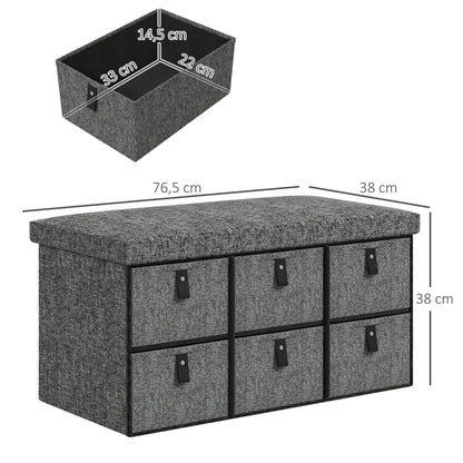 Banc à Chaussures Rembourré Gris | Design Moderne avec 6 Tiroirs de Rangement