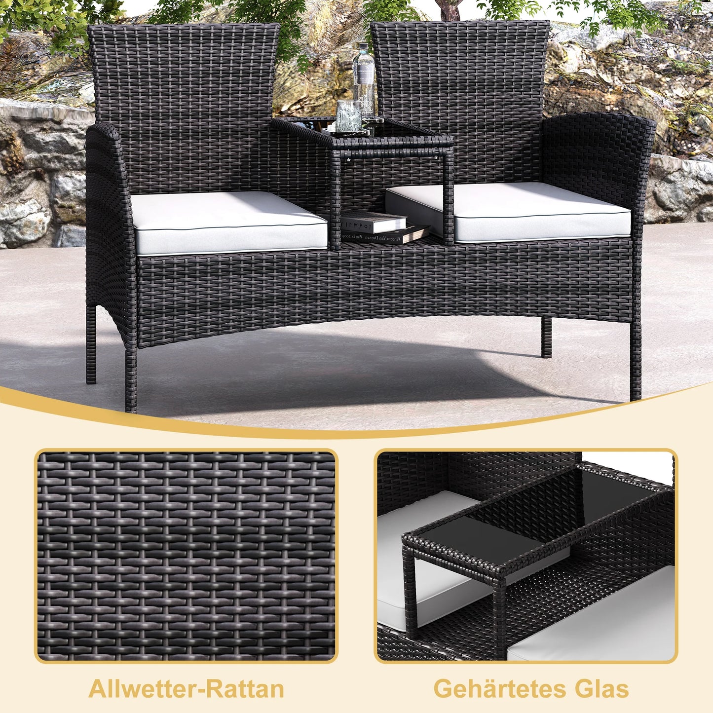 Banc de Jardin en Rotin Moderne avec Table | Design Confort Élégant