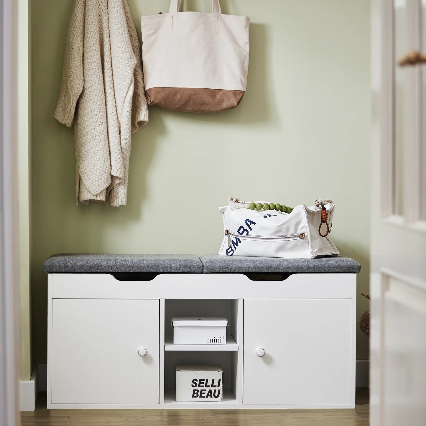 Banc à Chaussures avec Rangement Intégré | Design Nordique et Assise Coussinée