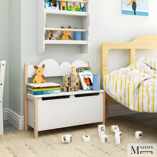 Banc Coffre Enfant en Bois avec Dossier | Assise de Rangement Décorative