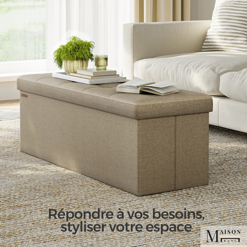 Banc Coffre Pliable en Tissu Lin | Rangement Spacieux et Design Élégant