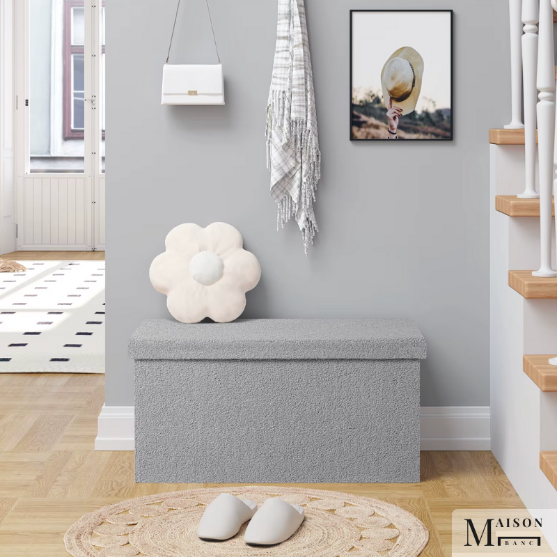 Banc Coffre Pliable en Tissu Teddy | Design Scandinave et Rangement 80L