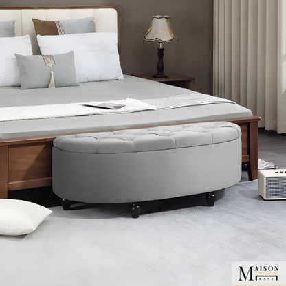 Banc Coffre Velours Gris | Design Chic et Rangement Discret