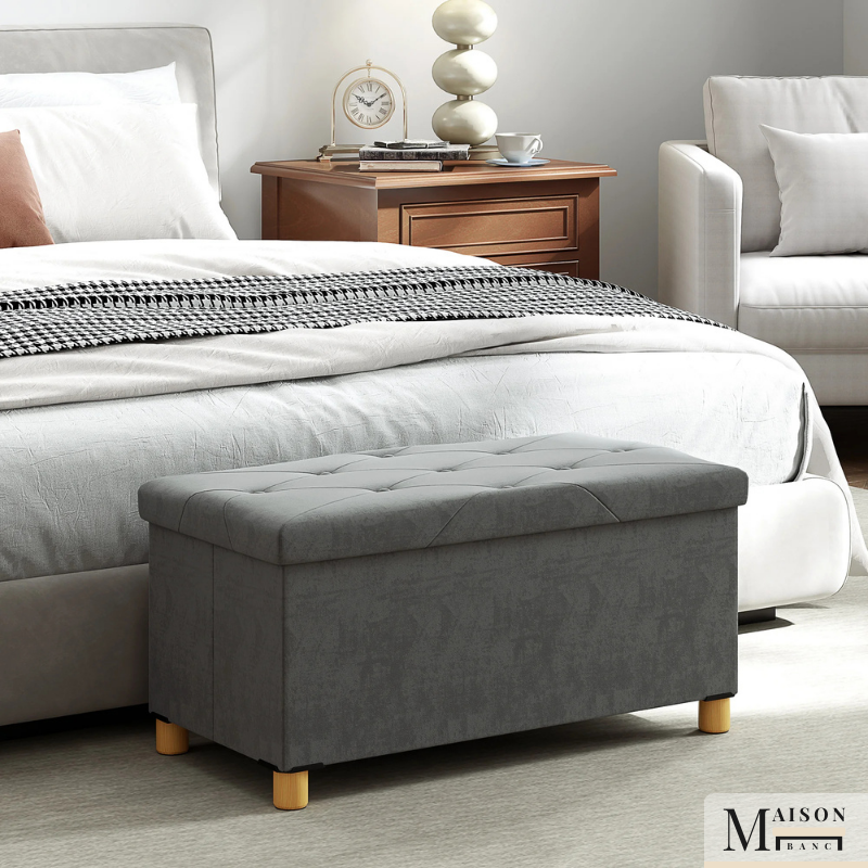 Banc Coffre de Rangement Pliable | Velours Crème et Design Scandinave Élégant