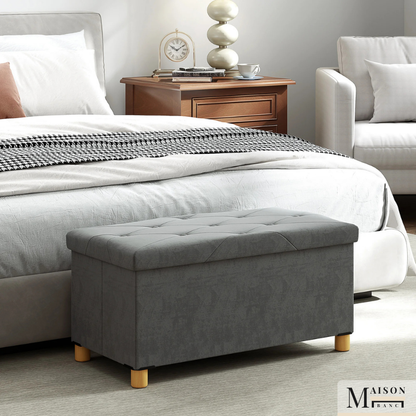 Banc Coffre de Rangement Pliable | Velours Crème et Design Scandinave Élégant