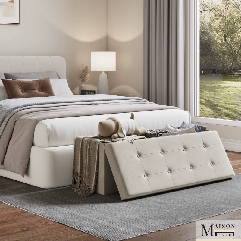 Banc Coffre de Rangement Pliable en Lin | Design Scandinave