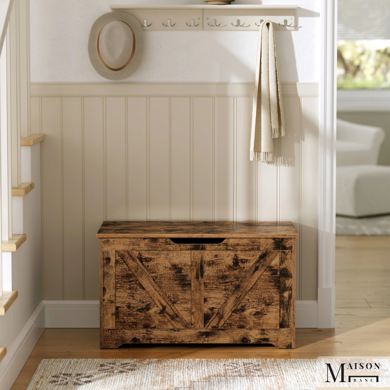 Banc Coffre de Rangement Rustique | Style Grange avec Charnières de Sécurité