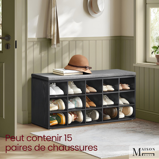 Banc à Chaussures Design Scandinave avec Assise Rembourrée | 9 Compartiments