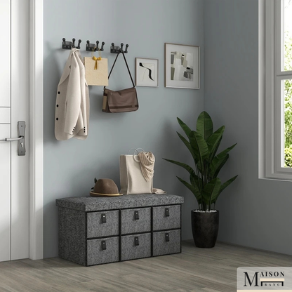 Banc à Chaussures Rembourré Gris | Design Moderne avec 6 Tiroirs de Rangement